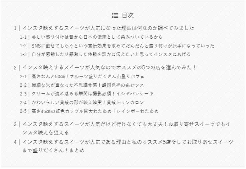 キーワードを詰め込んだ見出し、目次の読みにくい例