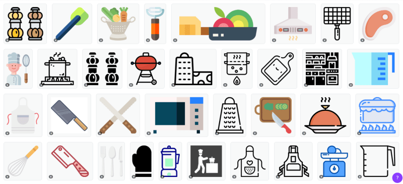 Canvaで料理と検索して出てくる有料イラストアイコン